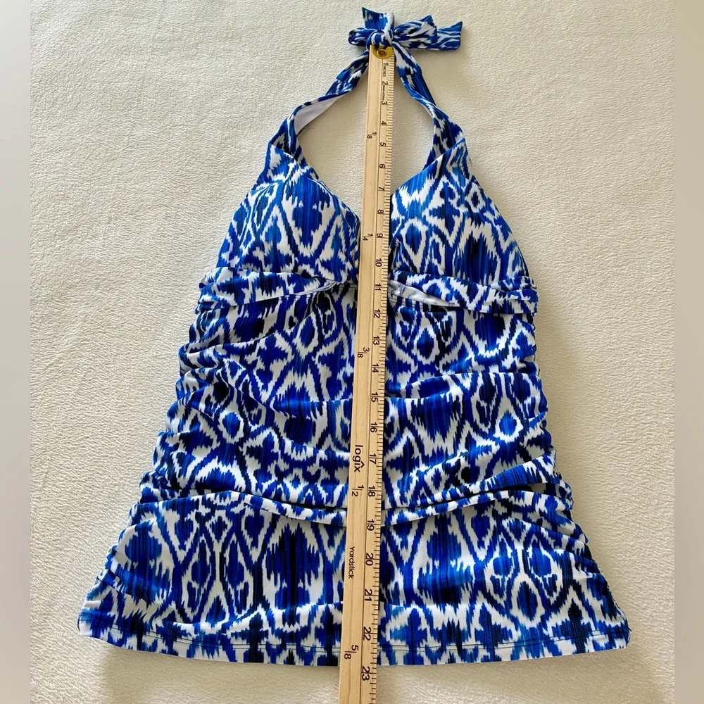 Lauren Ralph Lauren Tankini Top 6 Blue Ikat Ruched Swim Top Coastal Cruise Wear